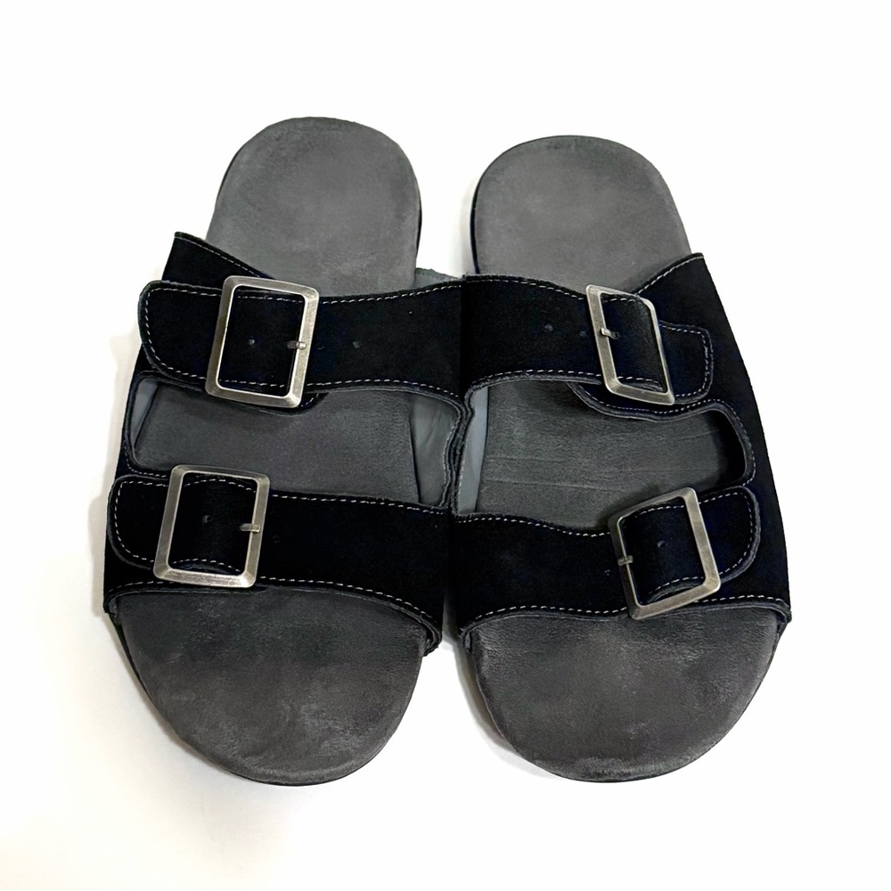 JSport Sandal Womens 8M Black Carina Open Toe Slip On Casual Comfort Suede